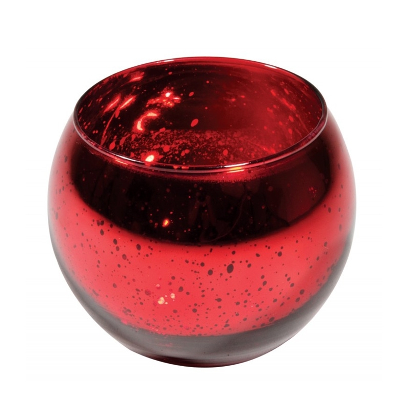 Bougeoir boule rouge effet metal d'environ 8 x 10 cm