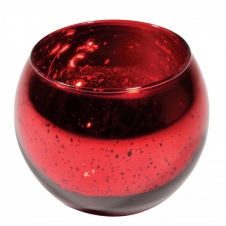 Bougeoir boule rouge effet metal d'environ 8 x 10 cm