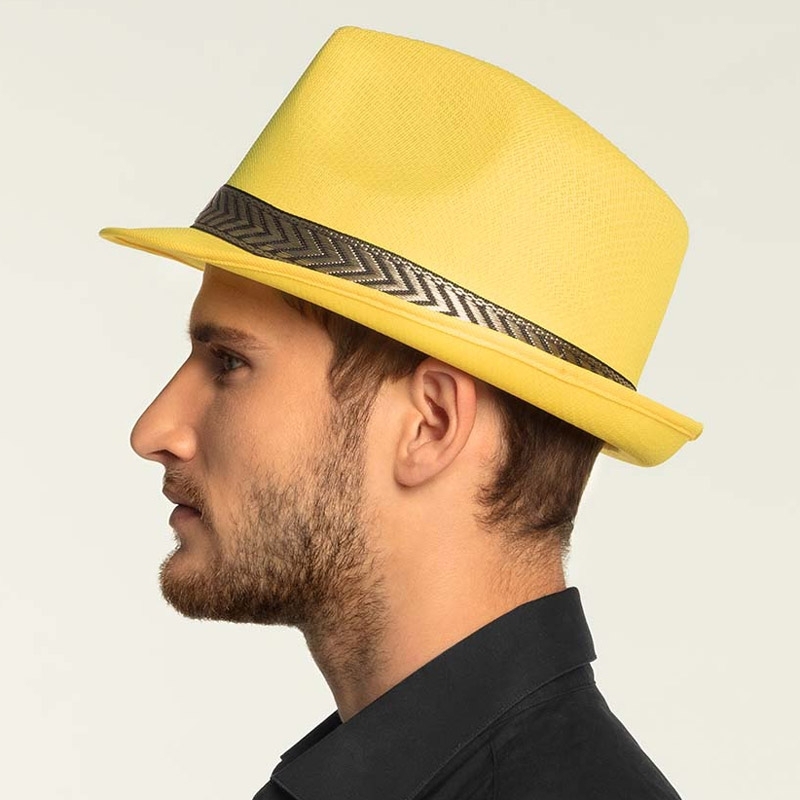 Chapeau borsalino jaune fluo - Années 80 - Magie du déguisement