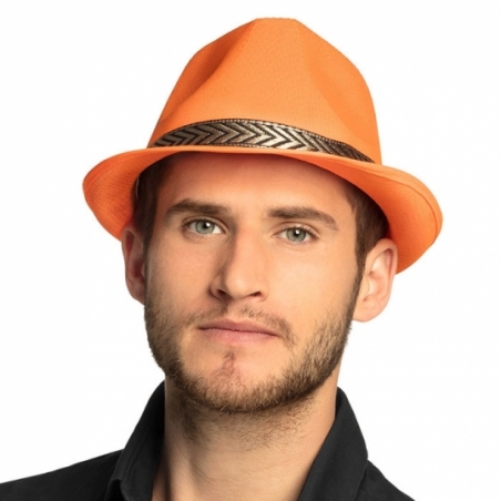 Accessoire thème fluo années 80, chapeau borsalino orange fluo