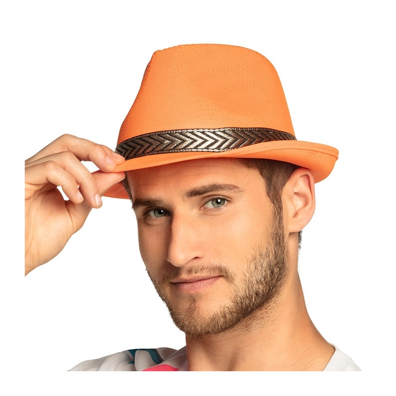 Accessoire fluo pour homme, chapeau borsalino orange