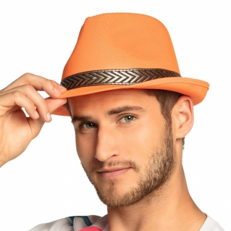 Accessoire fluo pour homme, chapeau borsalino orange