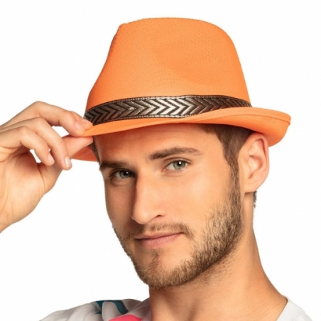 Chapeau borsalino orange fluo - Années 80 - Magie du déguisement