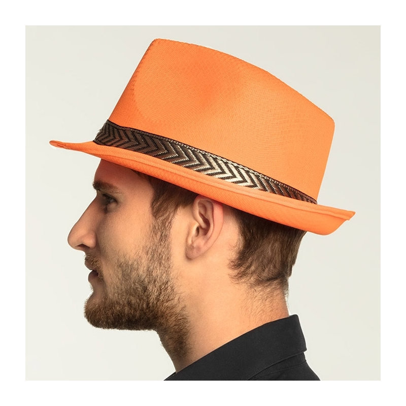 Borsalino orange fluo homme idéal pour une fête thème années 80