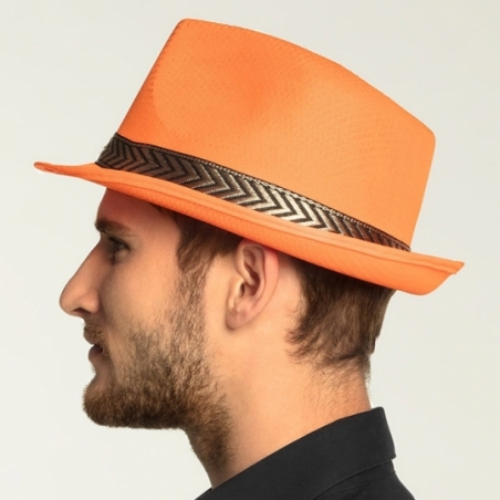 Borsalino orange fluo homme idéal pour une fête thème années 80