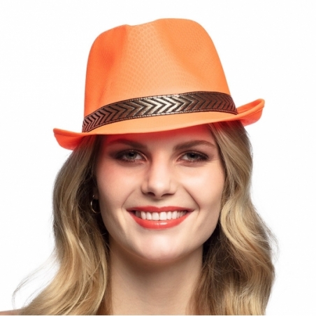 Borsalino orange fluo pour femme, idéal pour une soirée années 80