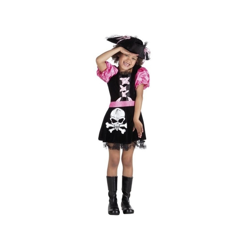 Déguisement de pirate pour fille de 7 à 9 ans, robe noire et rose avec ceinture et chapeau