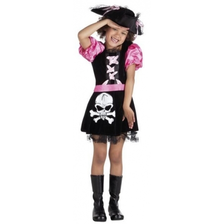 Déguisement de pirate pour fille de 7 à 9 ans, robe noire et rose avec ceinture et chapeau