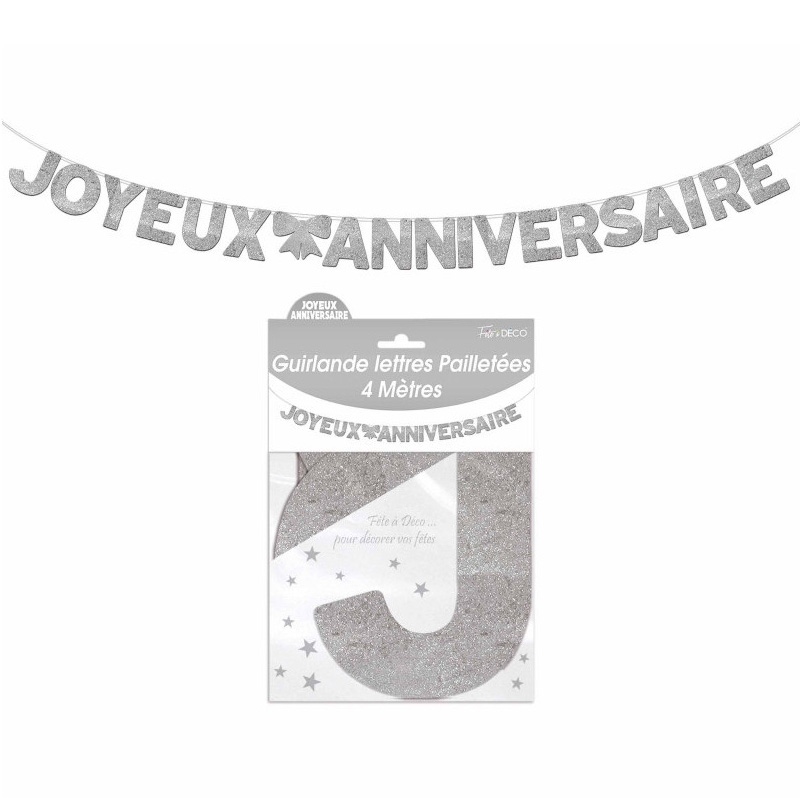 Guirlande Joyeux Anniversaire couleur argent