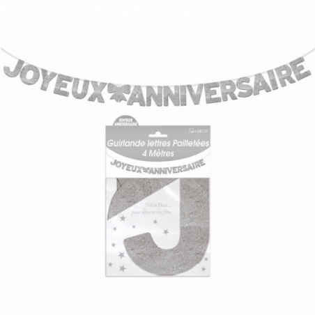 Guirlande Joyeux Anniversaire couleur argent