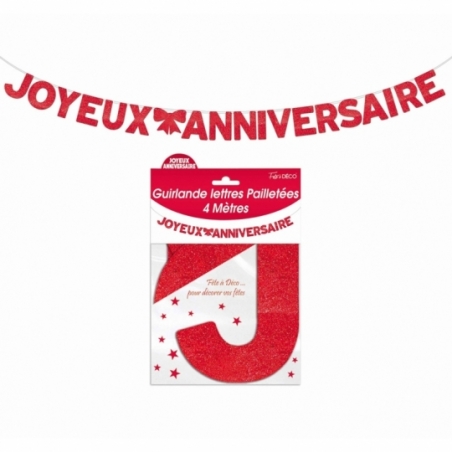 Guirlande Joyeux Anniversaire rouge pailletté 4 mètres