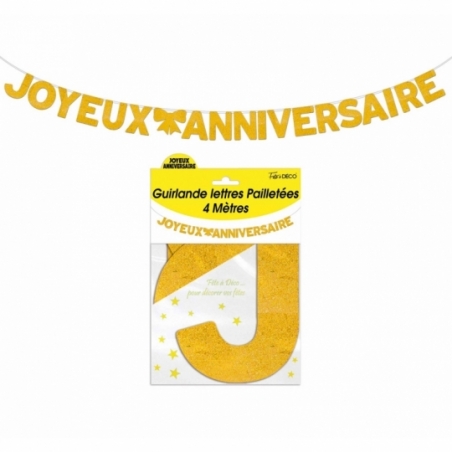 Guirlande Joyeux Anniversaire or pailletté idéale pour décorer la salle