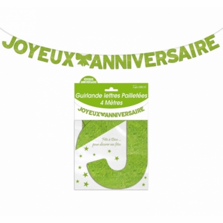 Guirlande Joyeux Anniversaire de couleur verte et d'environ 4 mètres de long