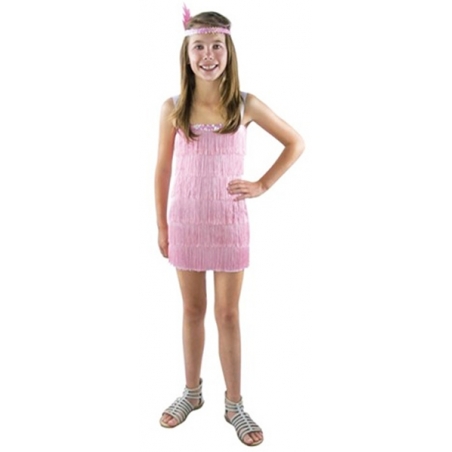 Déguisement de charleston rose pour fille 5 à 6 ans avec robe et bandeau