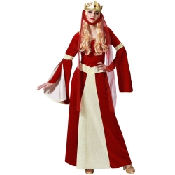 Déguisement médiévale femme, robe de reine du moyen-âge avec couronne