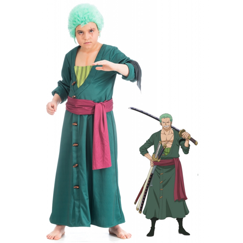 Déguisement Zoro One Piece pour enfant de 7 ans à 12 ans, cosplay sous licence officielle avec longue veste et ceinture