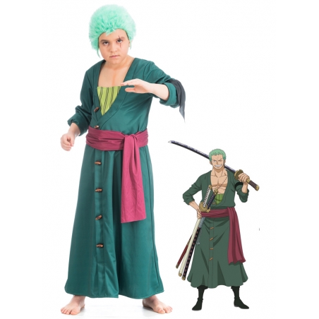 Déguisement Zoro One Piece pour enfant de 7 ans à 12 ans, cosplay sous licence officielle avec longue veste et ceinture