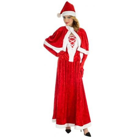 Déguisement de Mère Noël longue pour femme avec cape et paire de gants