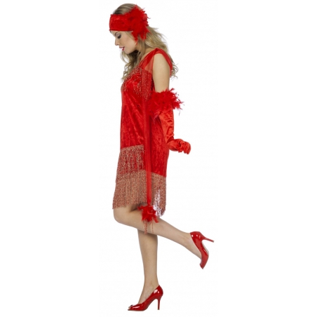 Robe charleston rouge pour femme avec bandeau