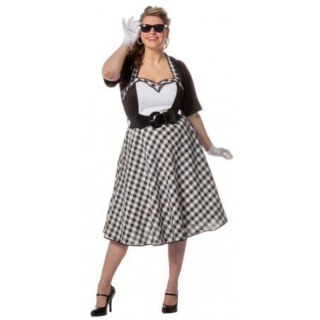 tenue années 50 grande taille pour femme, robe rétro noir et blanc