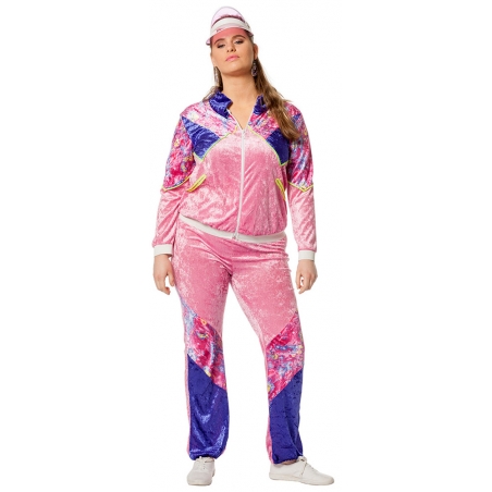 tenue années 80 femme grande taille jogging rose avec pantalon et veste