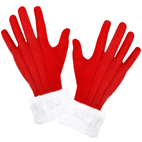 Paire de gants de Noël rouge avec fourrure blanche, idéale pour accessoiriser une tenue de Mère Noël