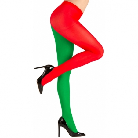 Collants vert et rouge idéal pour accessoiriser une tenue de lutin ou de carnaval