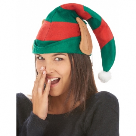 Bonnet de lutin avec grandes oreilles porté par une femme Bonnet de lutin avec grandes oreilles porté par une femme