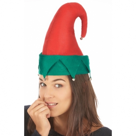 Bonnet de lutin avec grelots porté par une femme Bonnet de lutin avec grelots porté par une femme
