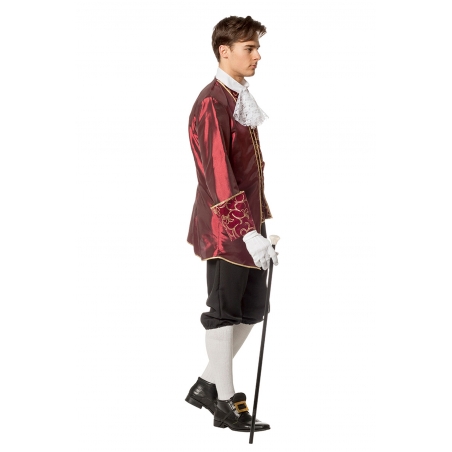 Costume de marquis pour homme de couleur bordeaux avec pantacourt, veste avec chemise et jabot Costume de marquis pour homme de couleur bordeaux avec pantacourt, veste avec chemise et jabot