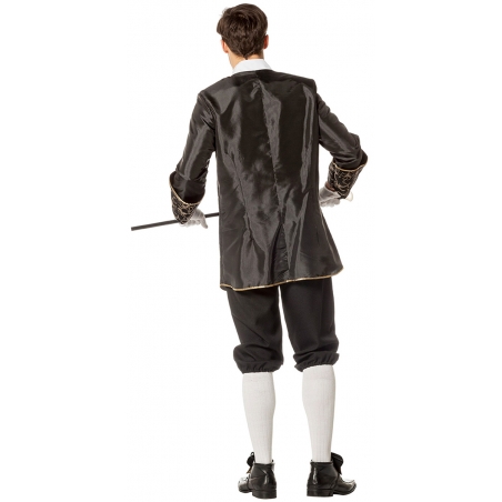 costume de marquis noir pour homme avec pantacourt, veste avec chemise et jabot