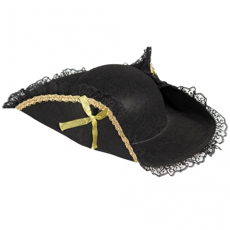 Tricorne noir avec ruban et dentelle pour femme