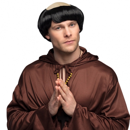 Moine perruque avec cheveux noirs idéale pour accessoiriser une tenue de moine