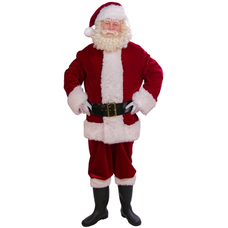 Costume de Père Noël luxe pour homme avec pantalon, veste, ceinture et bonnet