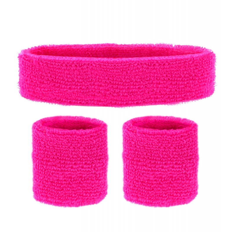 Set bandeau et poignets rose fluo pour hommes et femmes, le top pour une soirée thème années 80