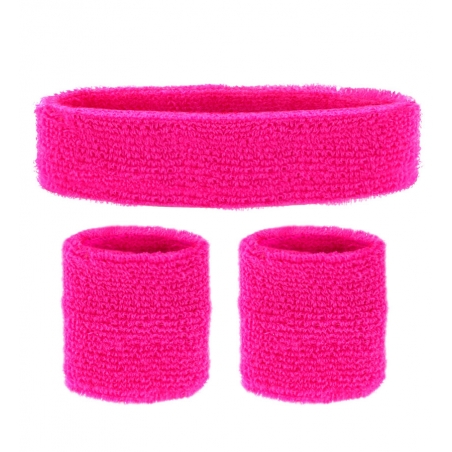 Set bandeau et poignets rose fluo pour hommes et femmes, le top pour une soirée thème années 80