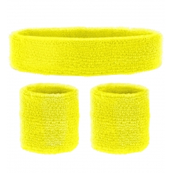 Set bandeau et poignets jaune fluo annéees 80 pour hommes et femmes