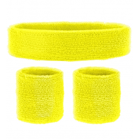 Set bandeau et poignets jaune fluo annéees 80 pour hommes et femmes