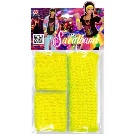 Kit accessoires jaune fluo années 80 pour hommes et femmes, bandeau et poignets