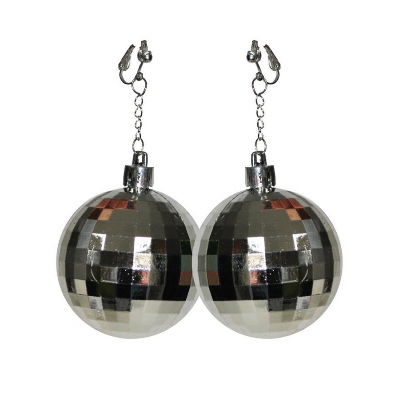 Boucles d'oreilles boules à facettes argent idéales pour apporter une touche d'originalité à votre tenue disco