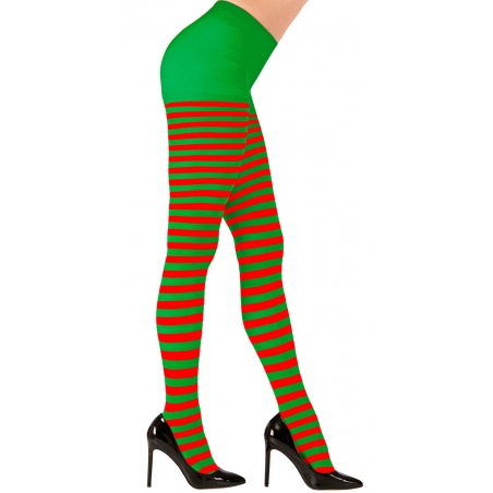 Collants lutin de Noël femme vert et rouge à rayures également disponible en taille XL