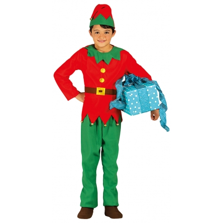 Déguisement de lutin de Noël pour filles et garçons avec haut, pantalon, ceinture et bonnet