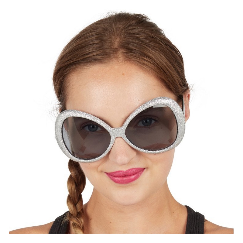 Grosse paire de lunettes disco à paillettes argentées pour homme et femme