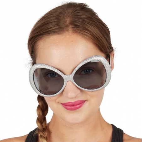 Grosse paire de lunettes disco à paillettes argentées pour homme et femme