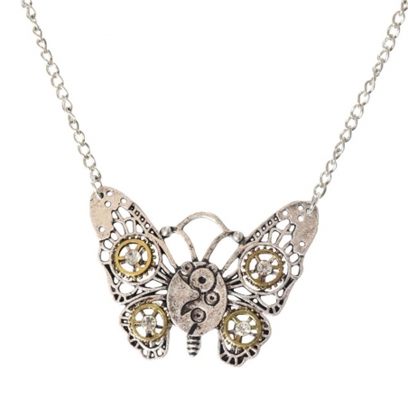 Collier Steampunk papillon argent