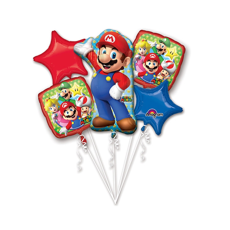 Bouquet de ballons Super Mario à gonfler à l'air ou à l'hélium pour booster votre déco d'anniversaire Mario