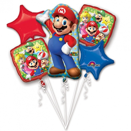 Bouquet de ballons Super Mario à gonfler à l'air ou à l'hélium pour booster votre déco d'anniversaire Mario