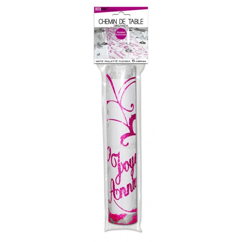 Chemin de table Anniversaire rose pailleté