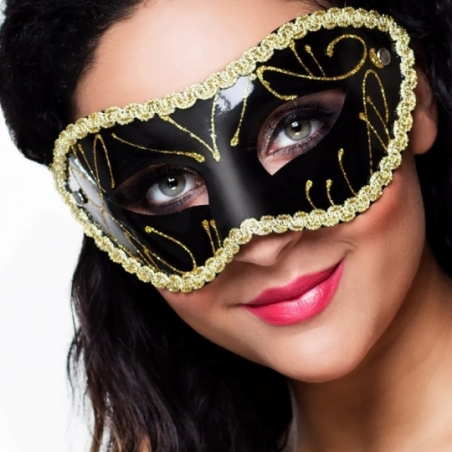 Masque vénitien noir et or pour femme