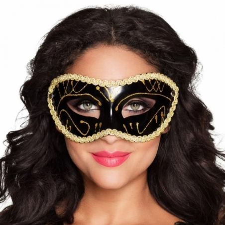 Masque loup vénitien noir et doré idéal pour carnaval
